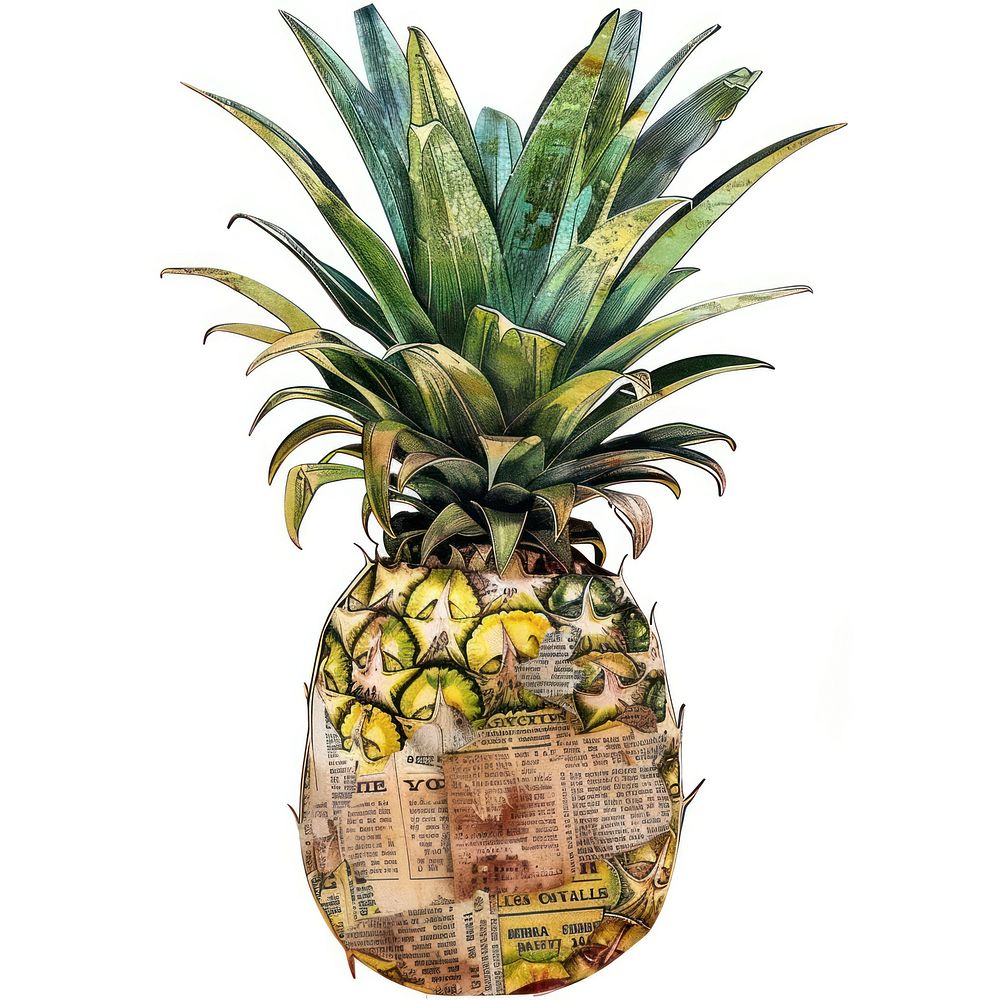 Pineapple shape collage cutouts plant fruit food.