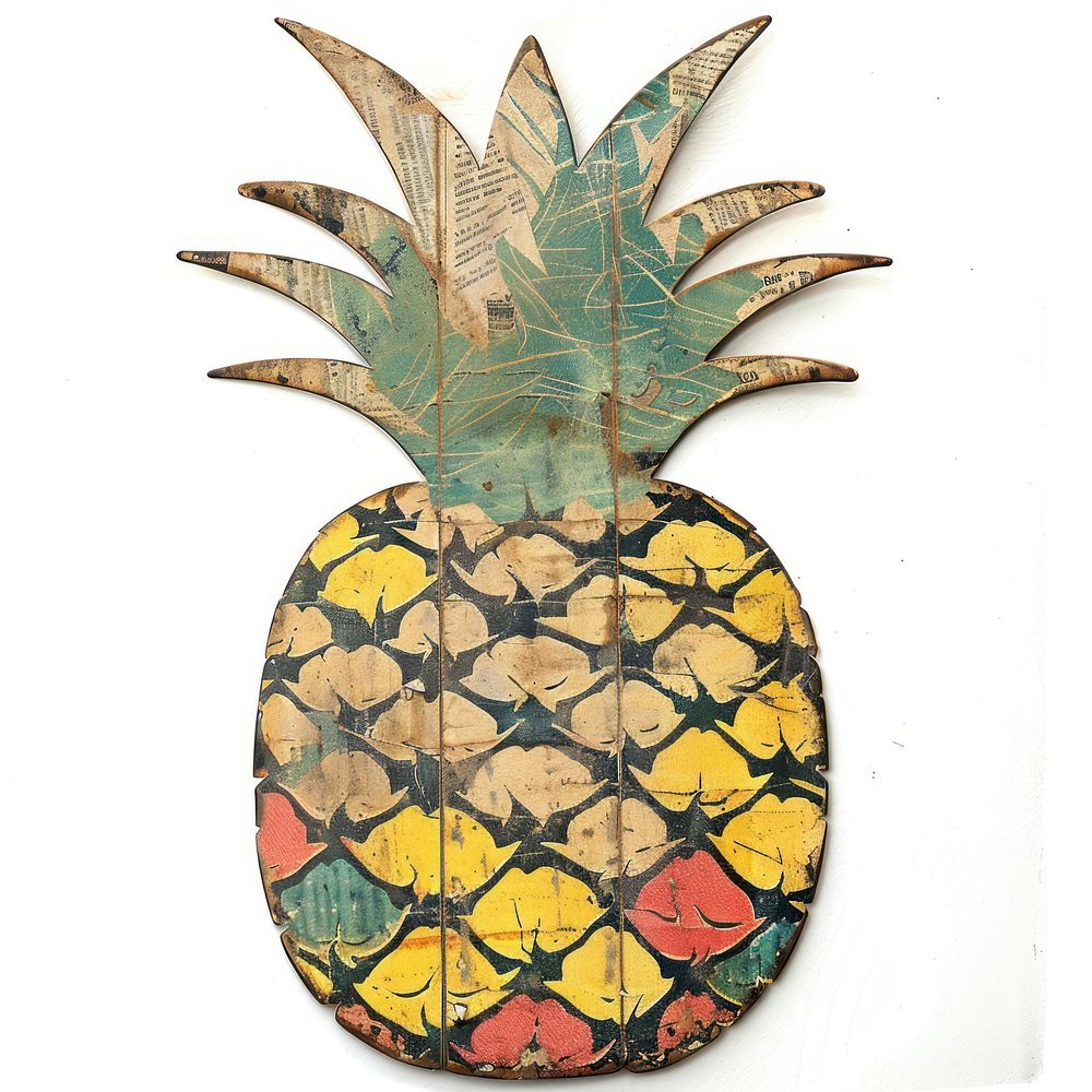 Pineapple shape collage cutouts plant fruit white background.