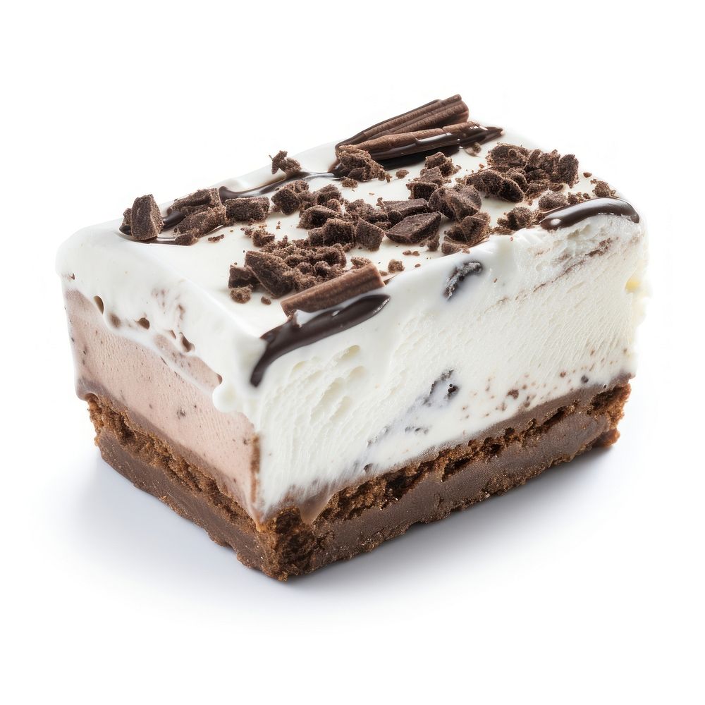 Pieces of fresh cookie and cream brownie chocolate dessert food.