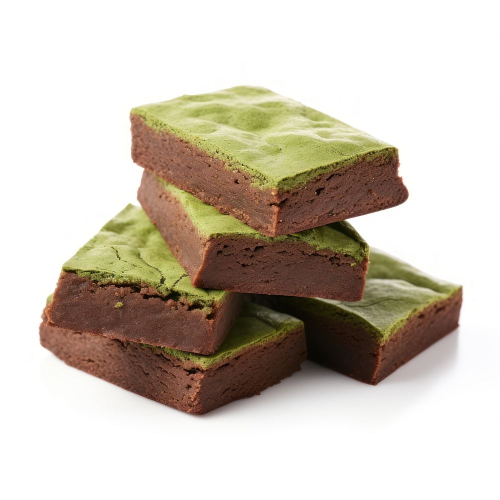 Pieces of fresh green brownie confectionery chocolate dessert.