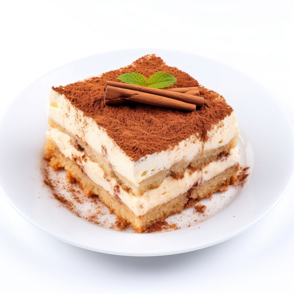 Tiramisu cake dessert plate food.