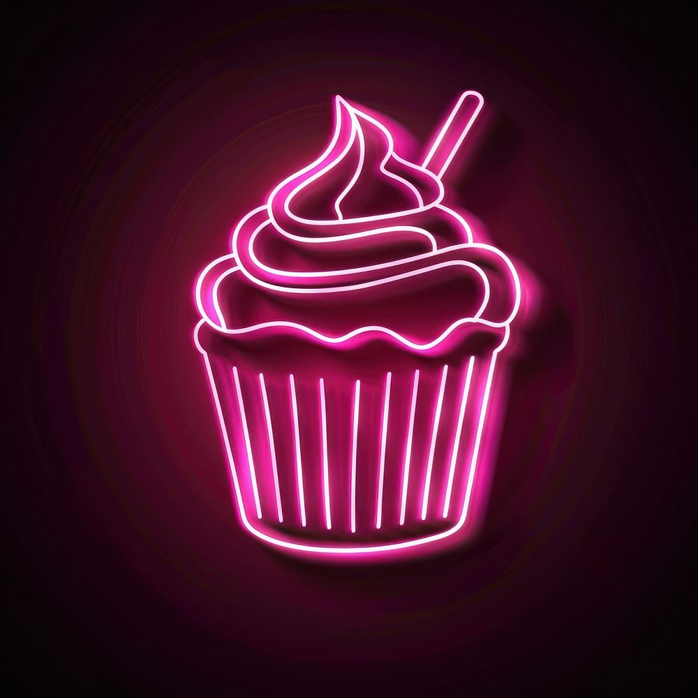 Pink cupcake neon dessert.