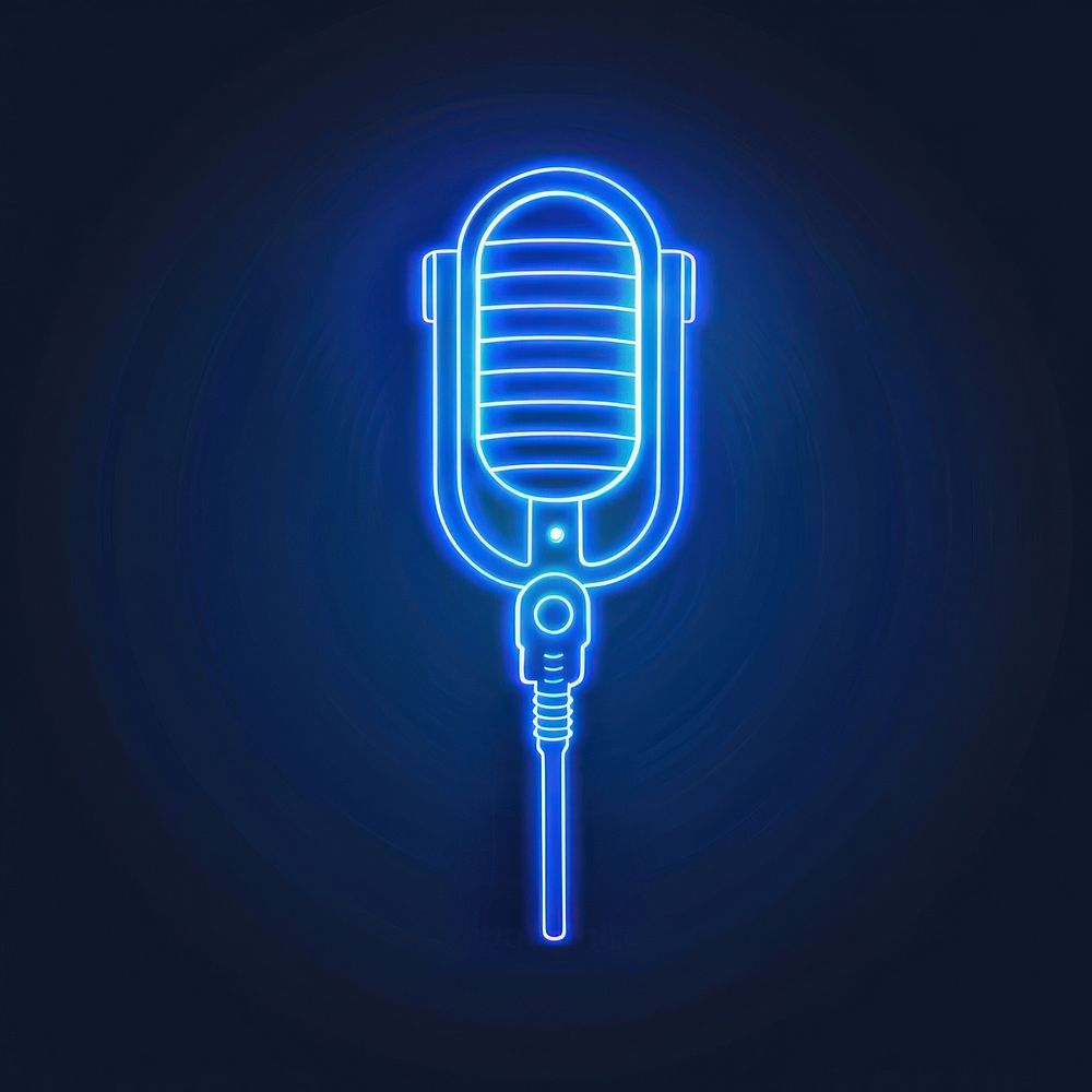 Microphone icon blue neon light.
