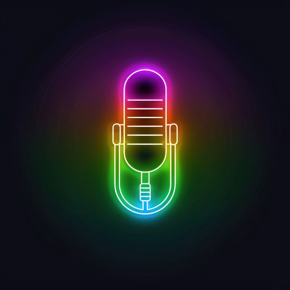 Microphone icon neon light.
