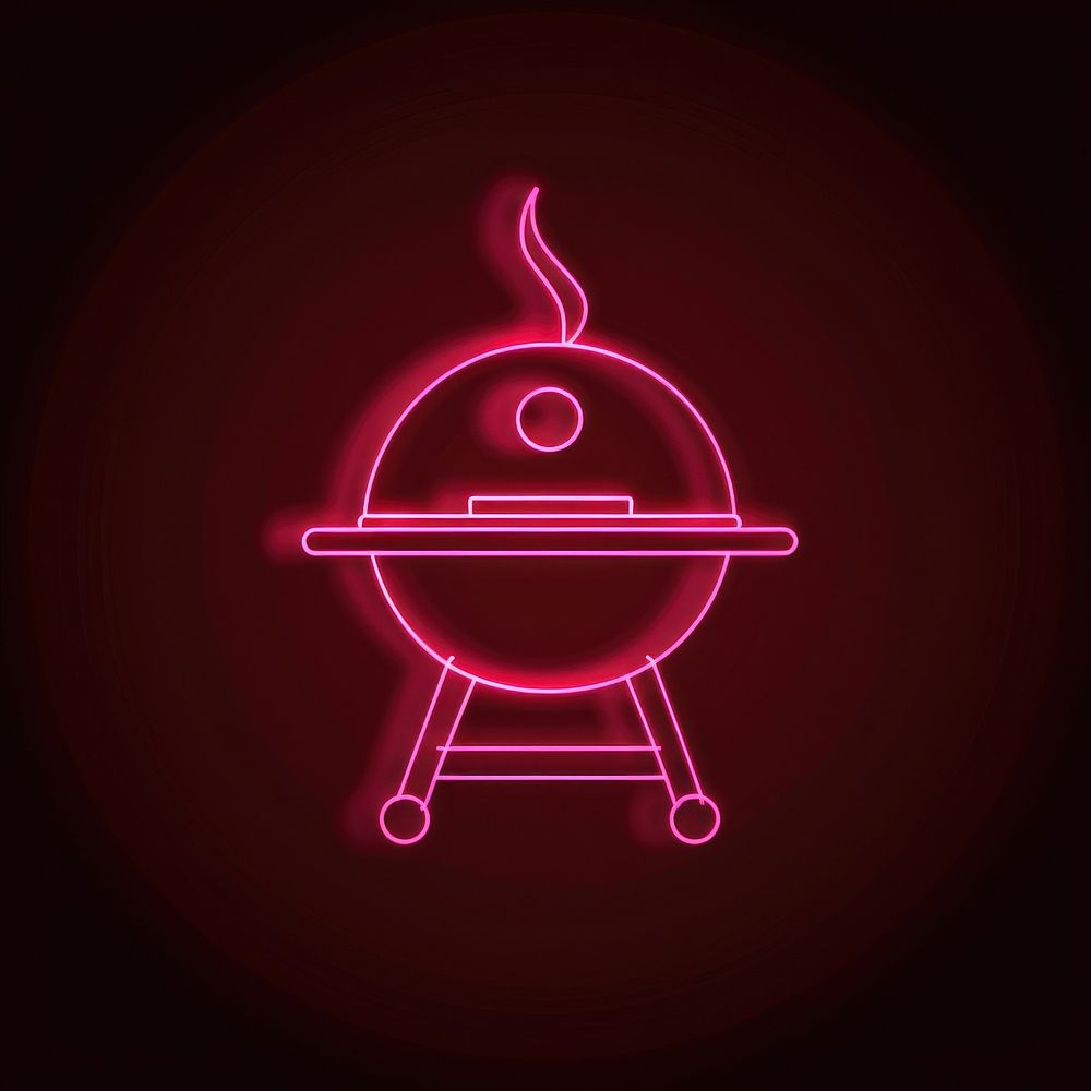 Pink Barbecue icon neon light.