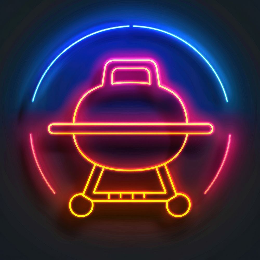 Barbecue icon neon light disk.