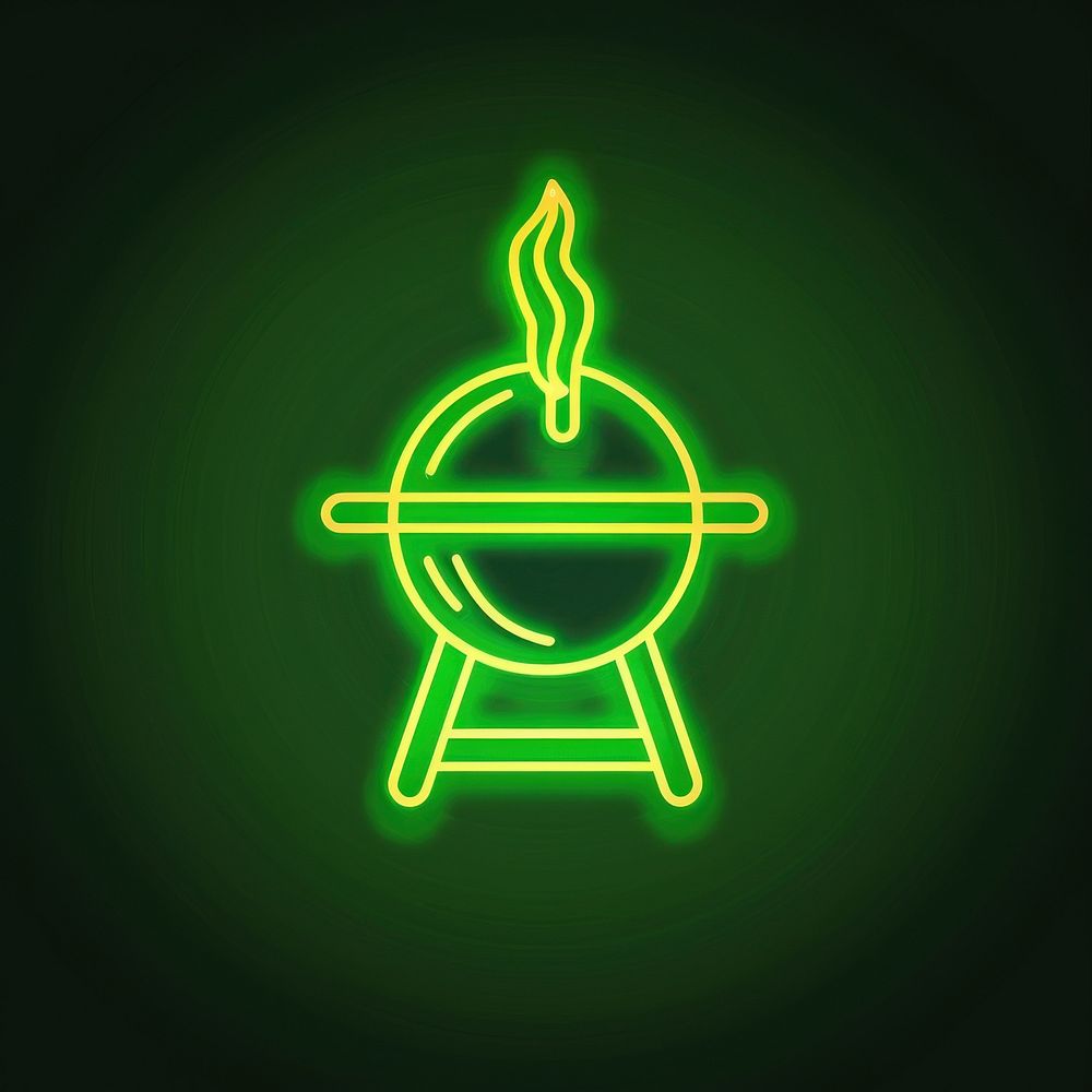 Barbecue icon green neon light.