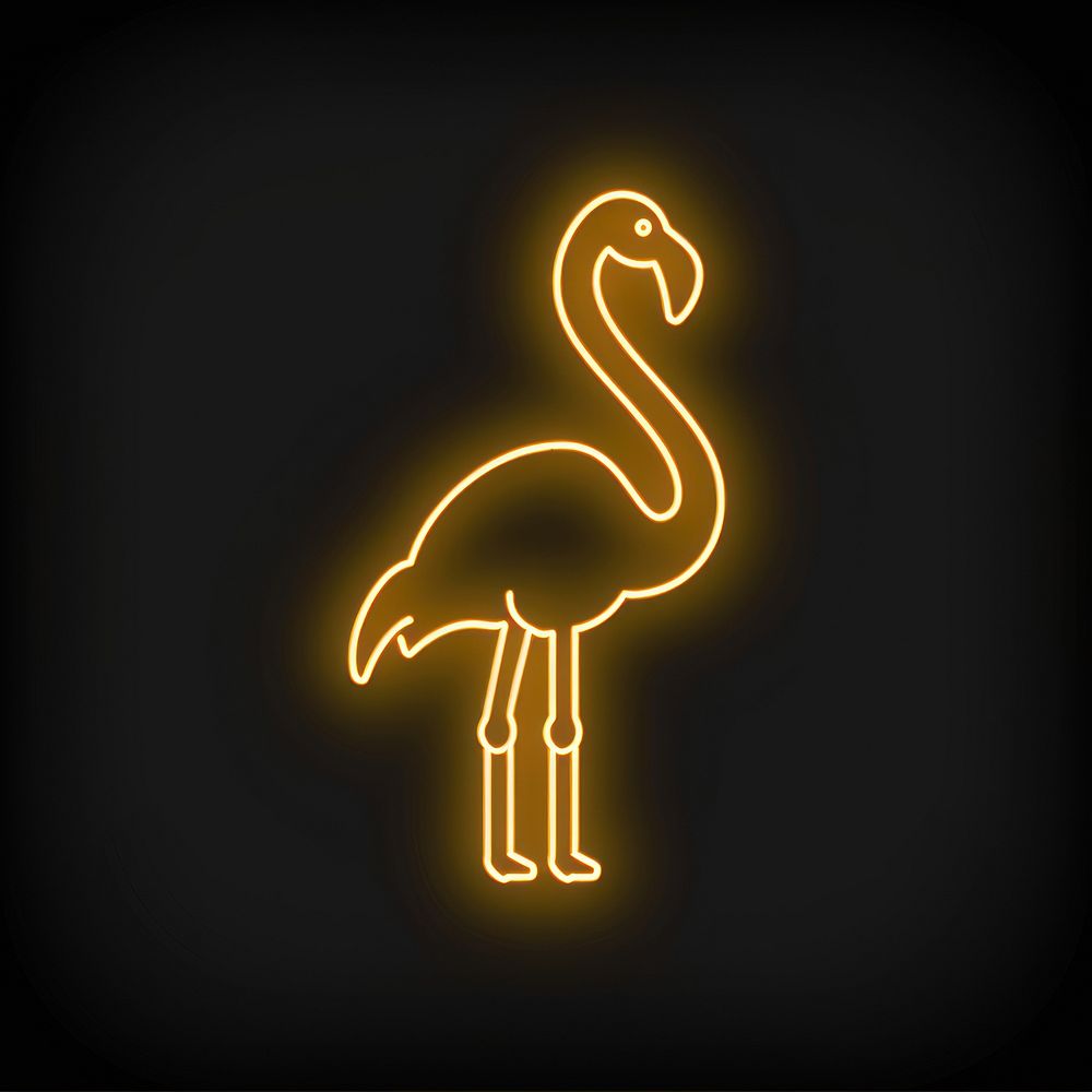 Flamingo icon yellow neon astronomy.