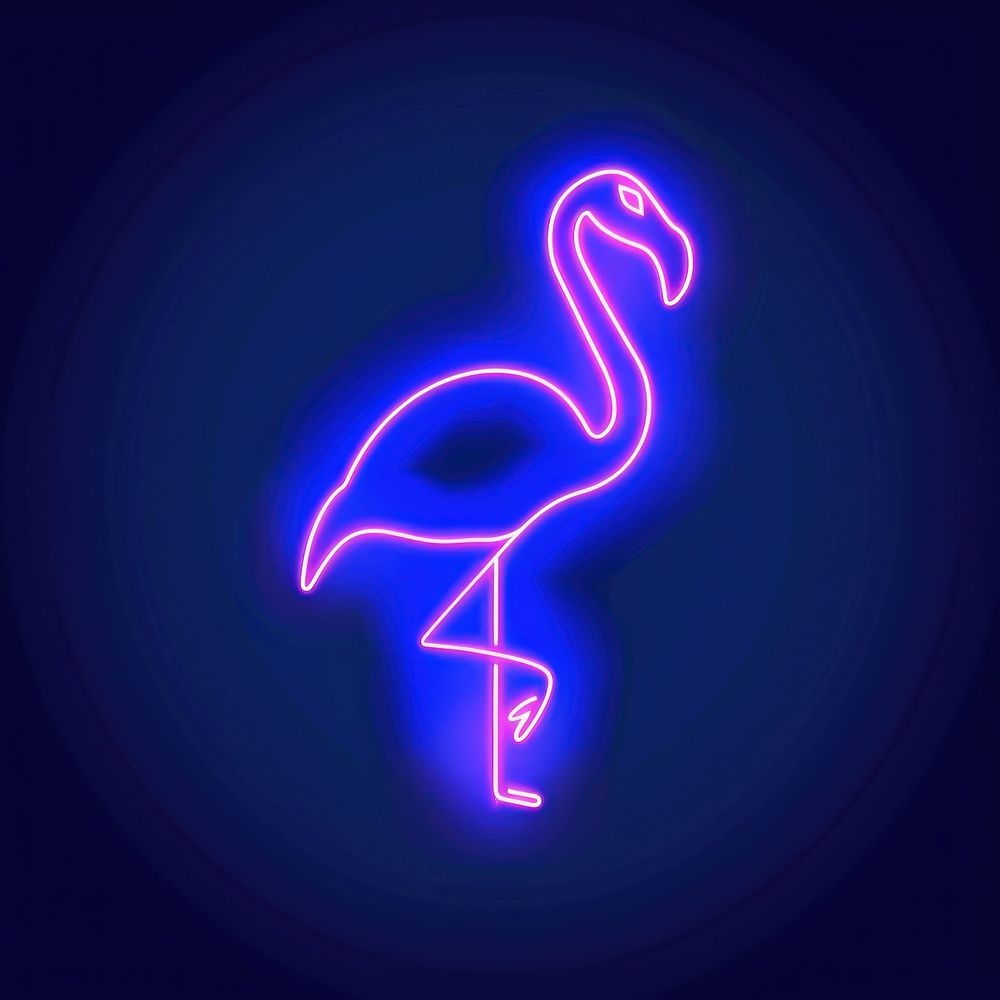 Flamingo icon blue neon lighting.
