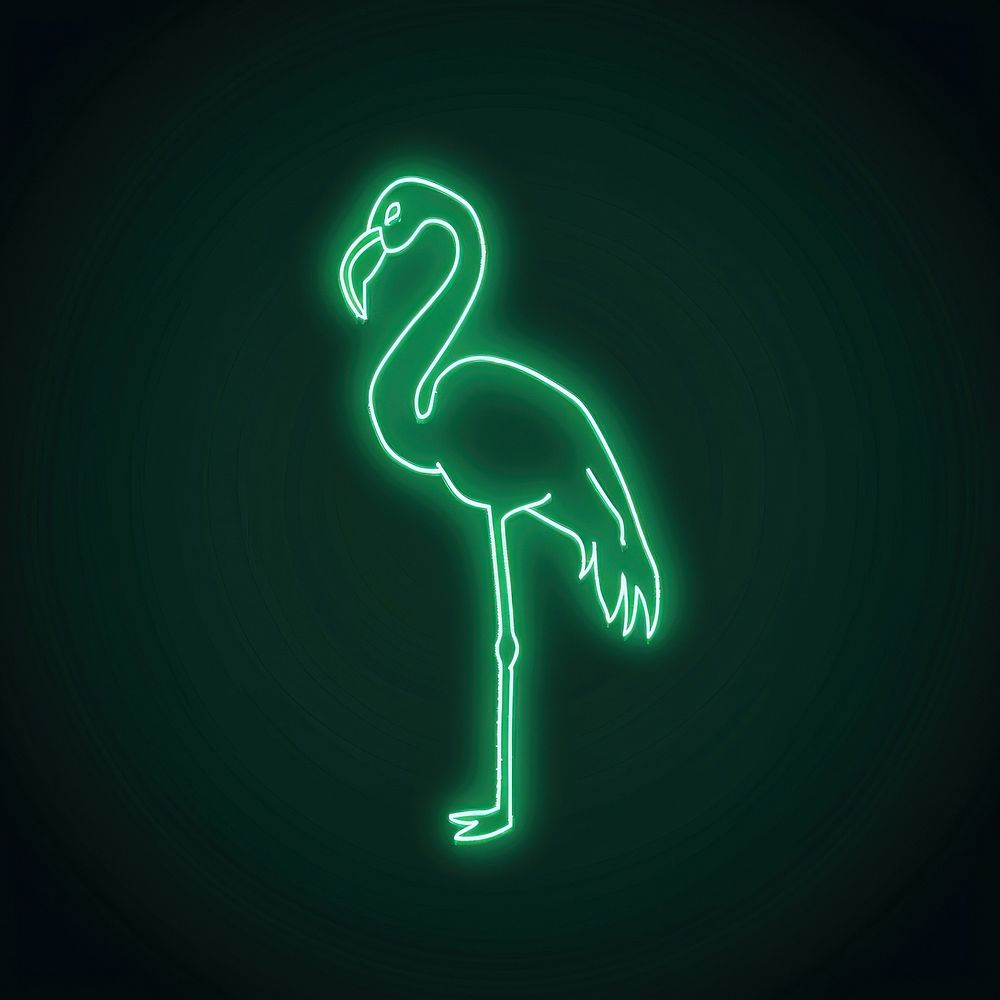 Flamingo icon neon light disk.