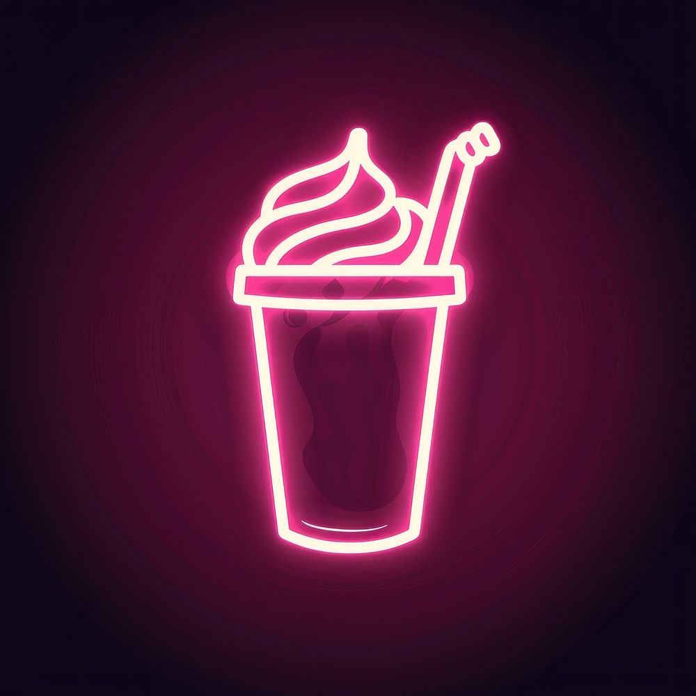 Frothy drink icon pink neon lighting.