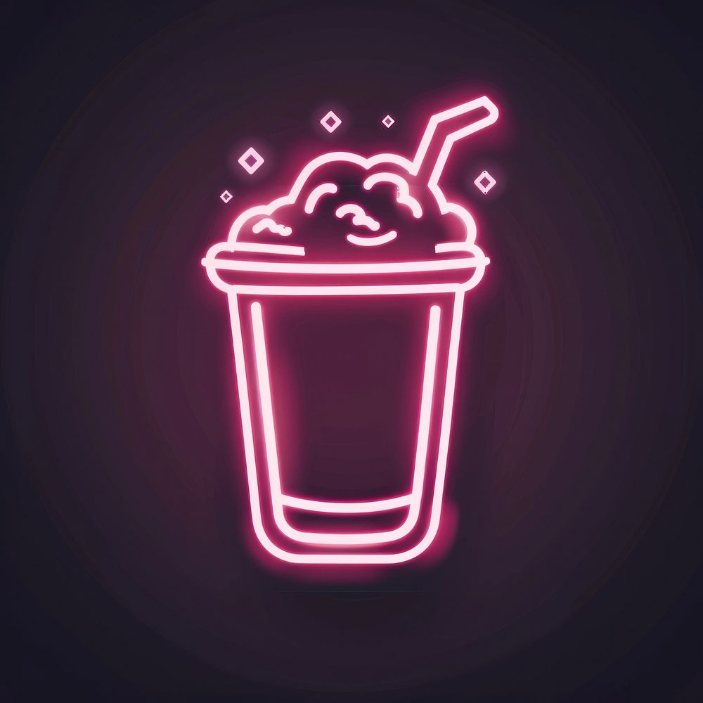 Frothy drink icon pink neon lighting.