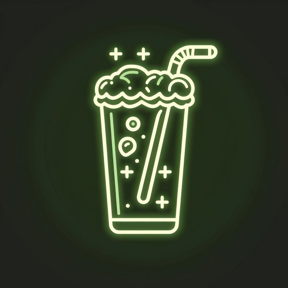 Frothy drink icon neon symbol light.