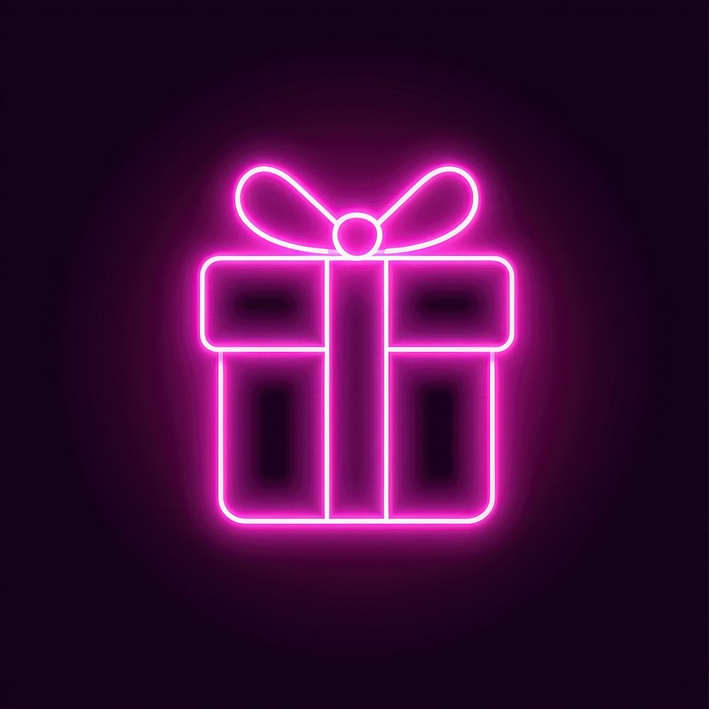 Gift box icon neon purple light.