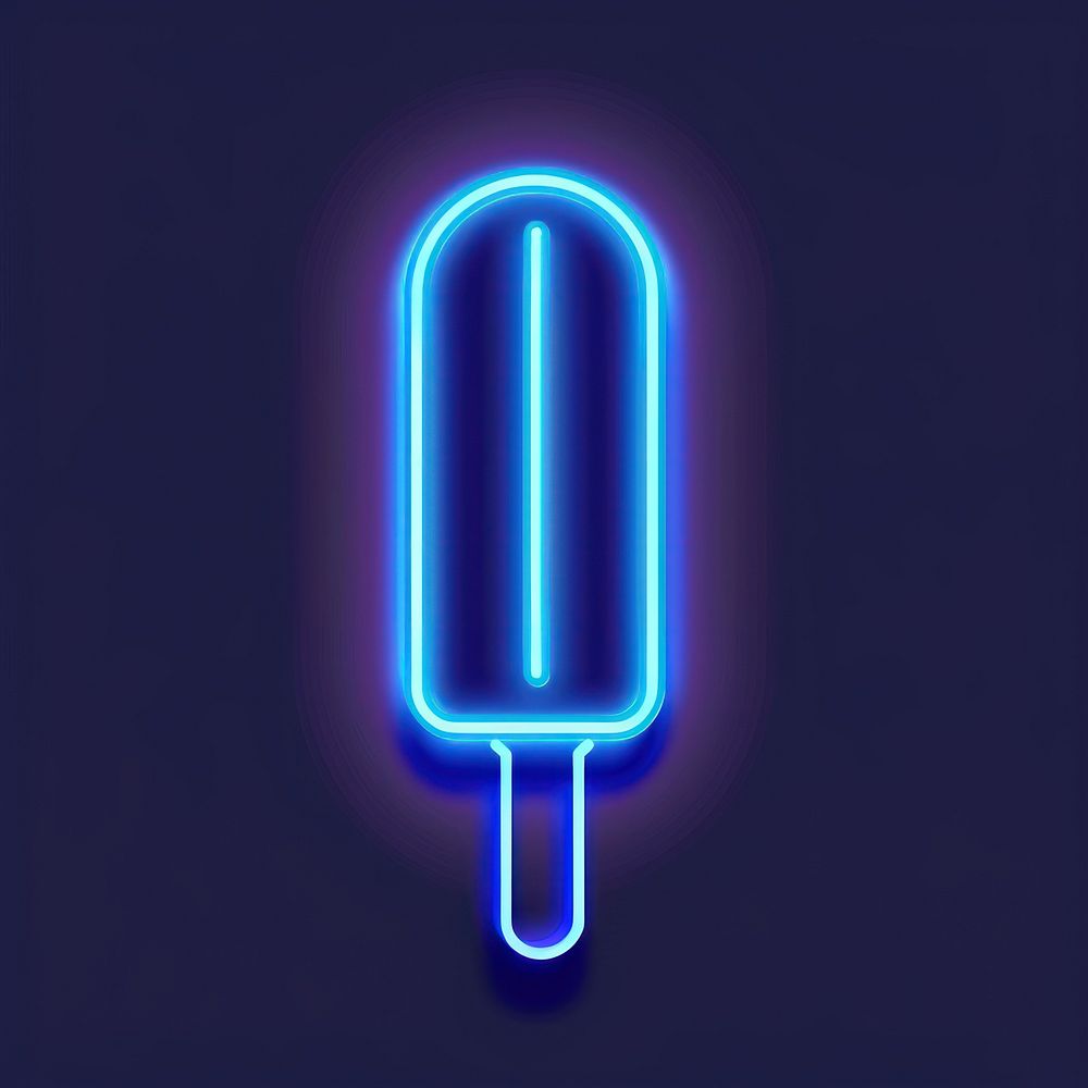 Ice cream stick icon blue neon light.