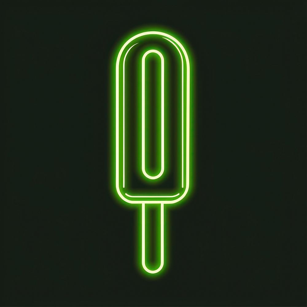 Ice cream stick icon green neon machine.
