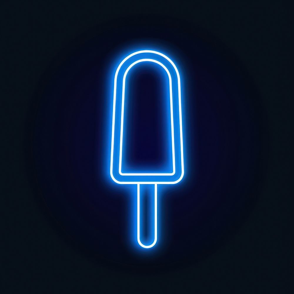 Ice cream stick icon blue neon light.