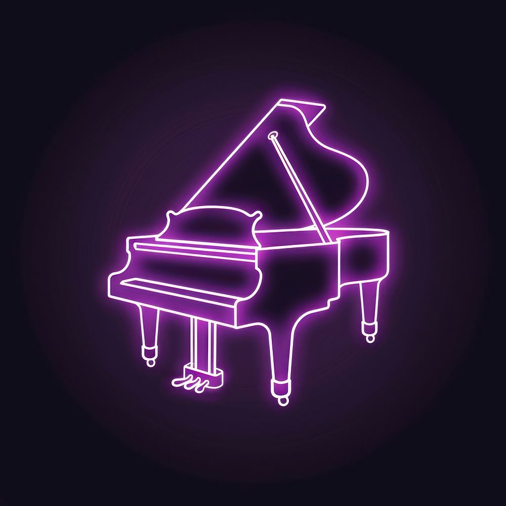 Piano icon purple neon keyboard.