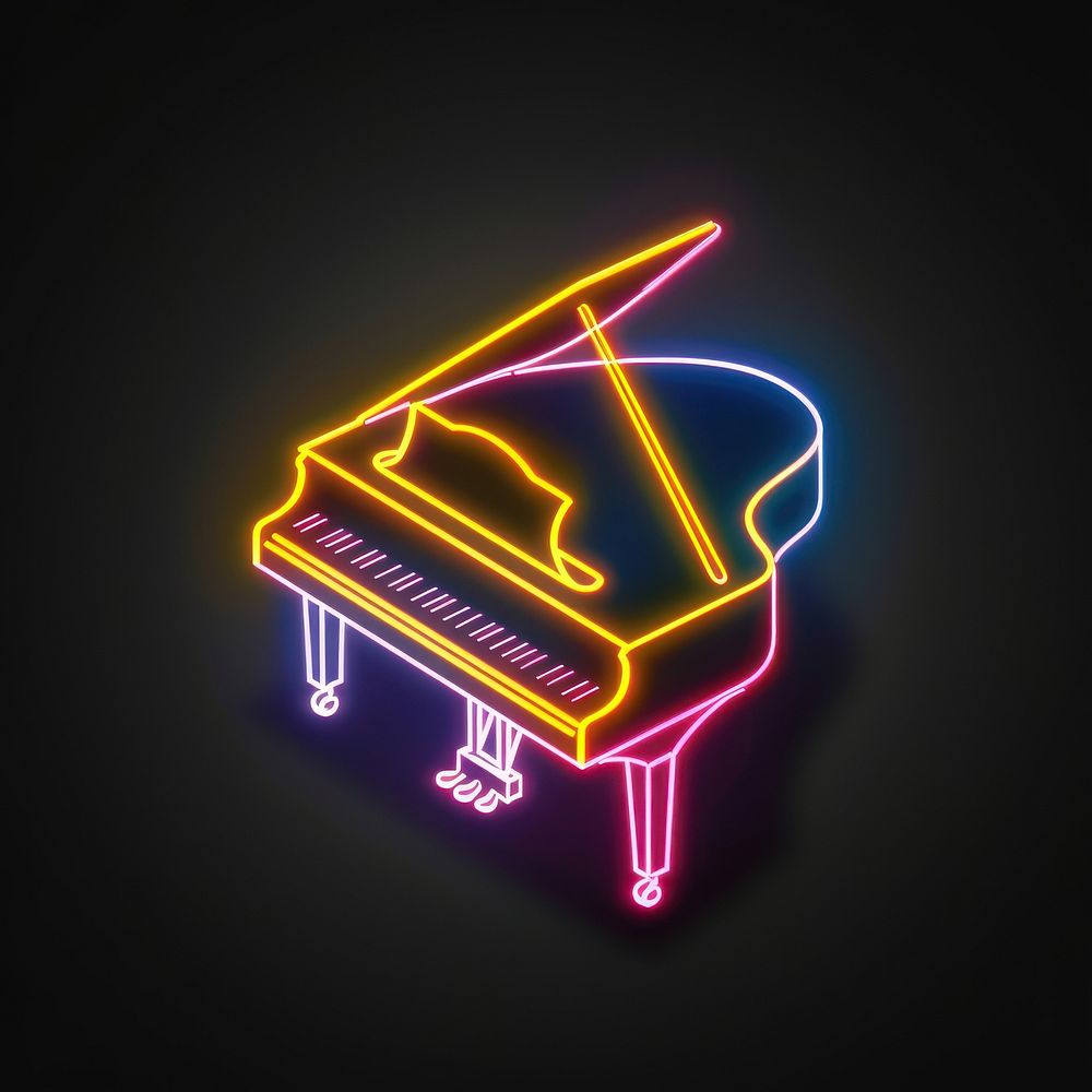 Piano icon neon scoreboard keyboard.