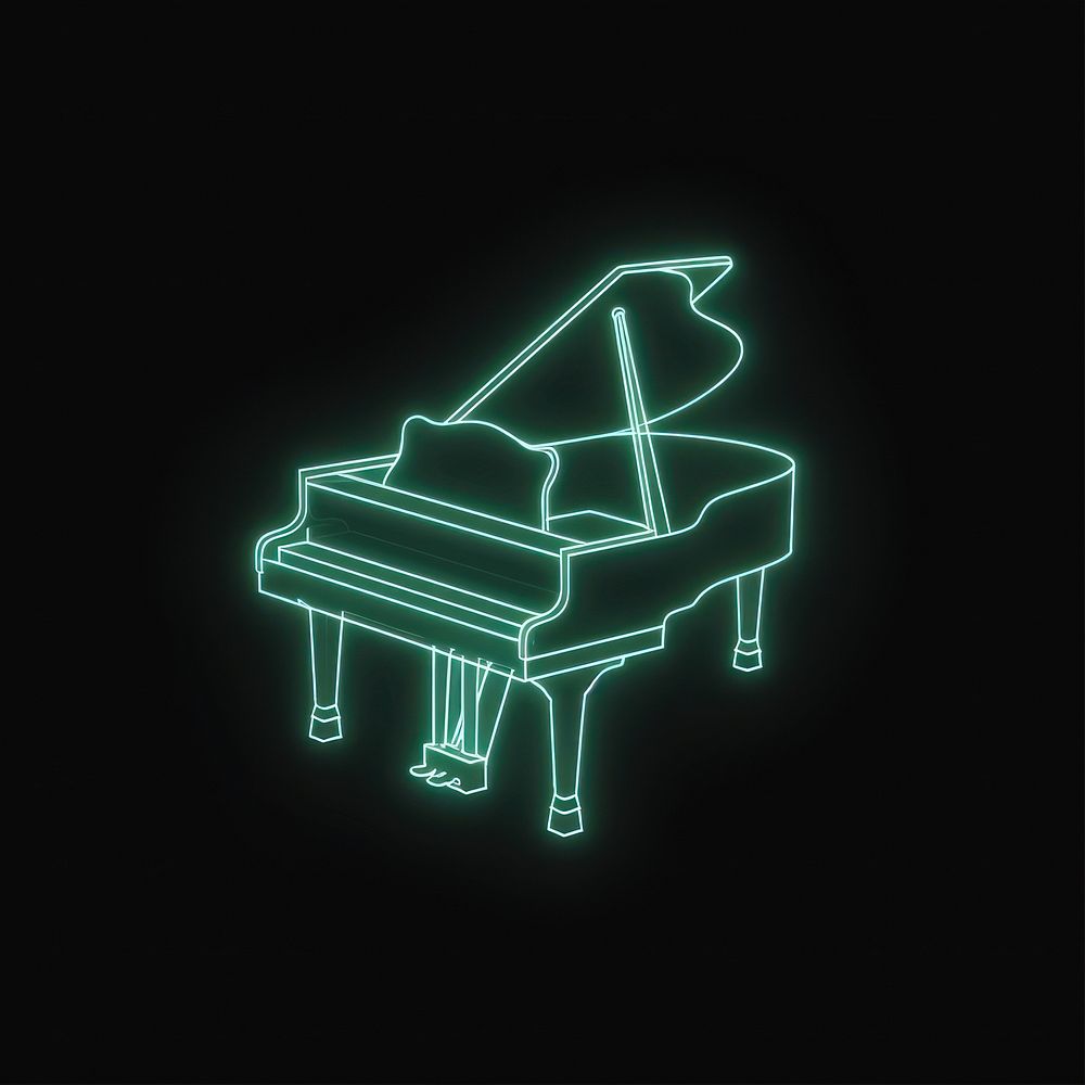 Piano icon neon keyboard light.