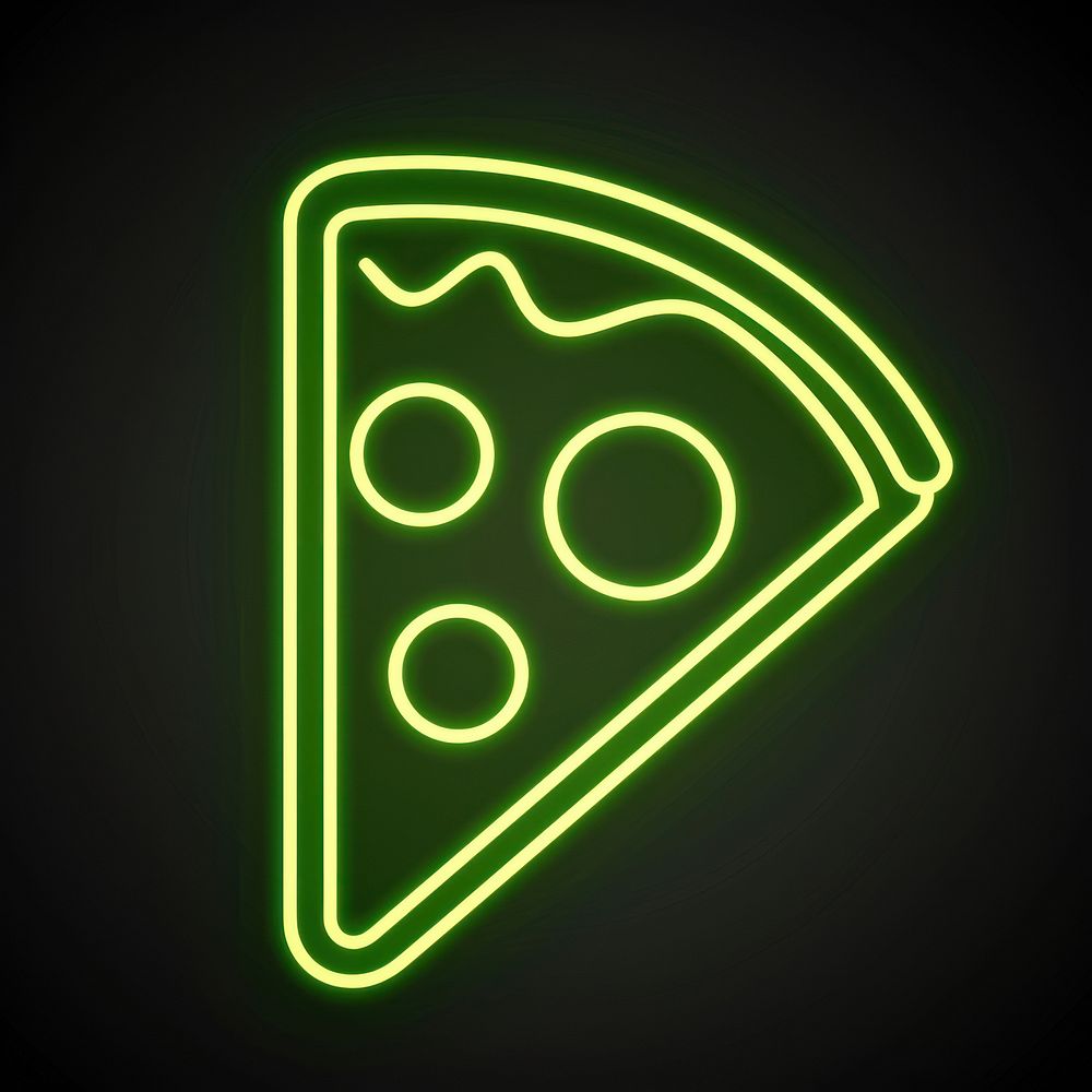 Pizza icon neon blackboard light.