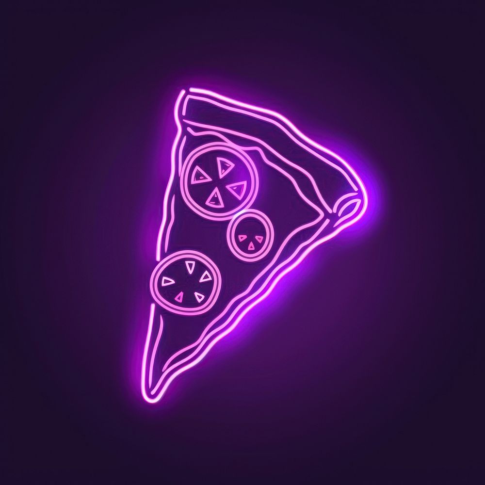 Pizza icon purple neon lighting.