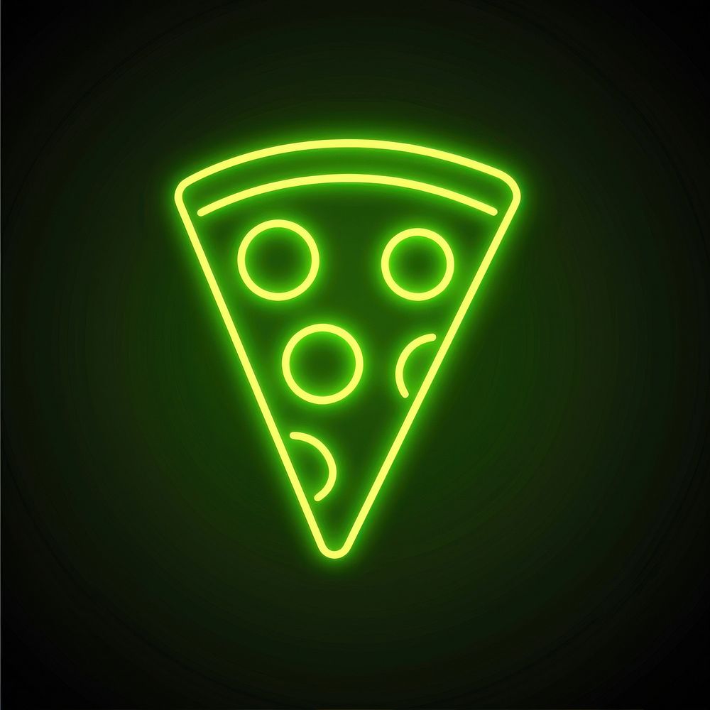 Pizza icon neon light disk.