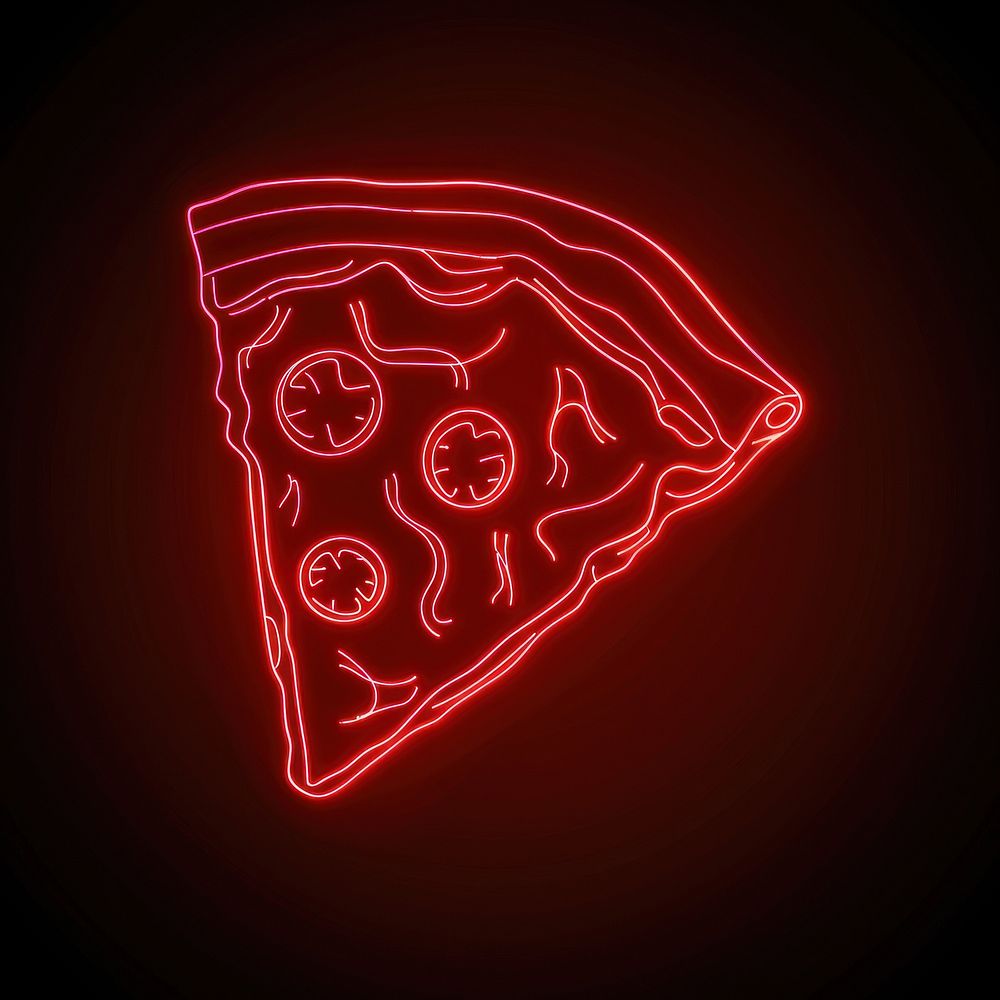 Pizza icon neon ketchup light.