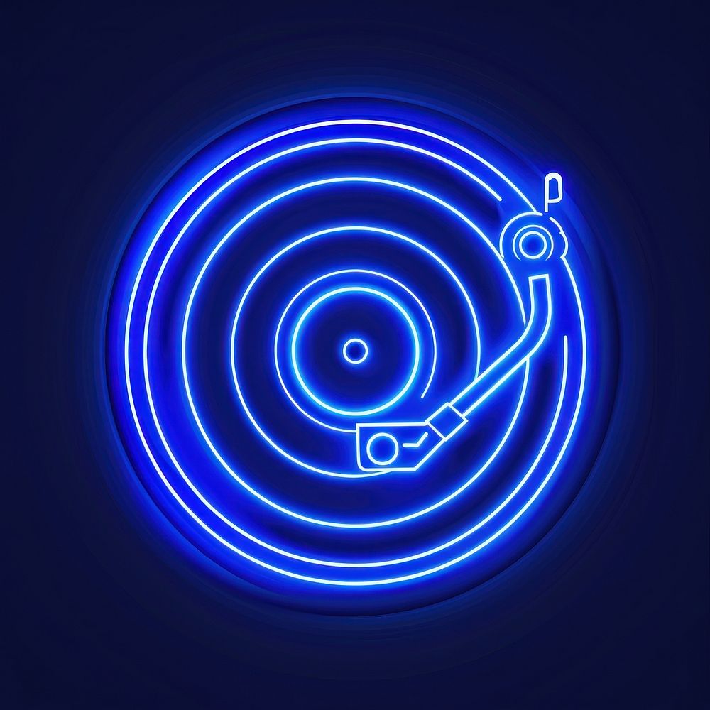 Record player icon blue lighting spiral.