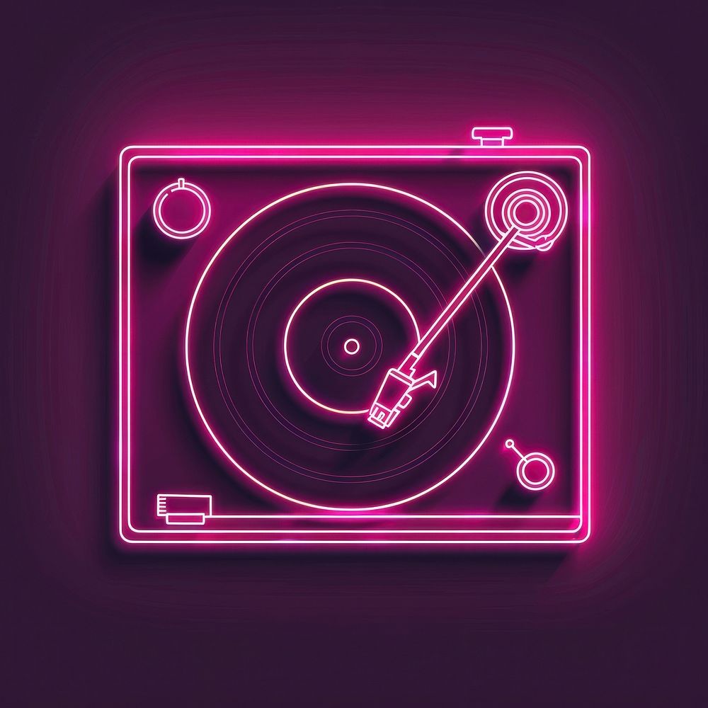 Record player icon pink neon electronics.