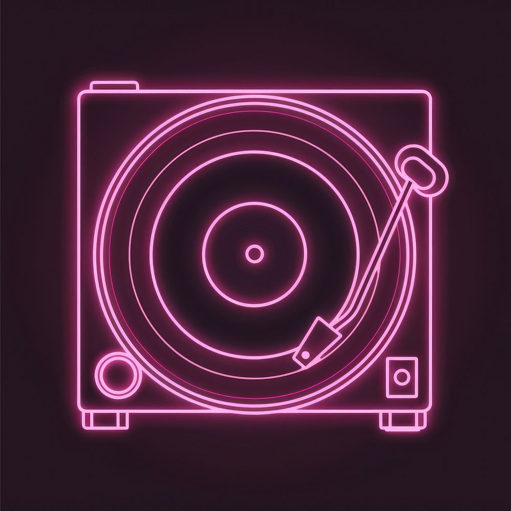 Record player icon pink neon electronics.