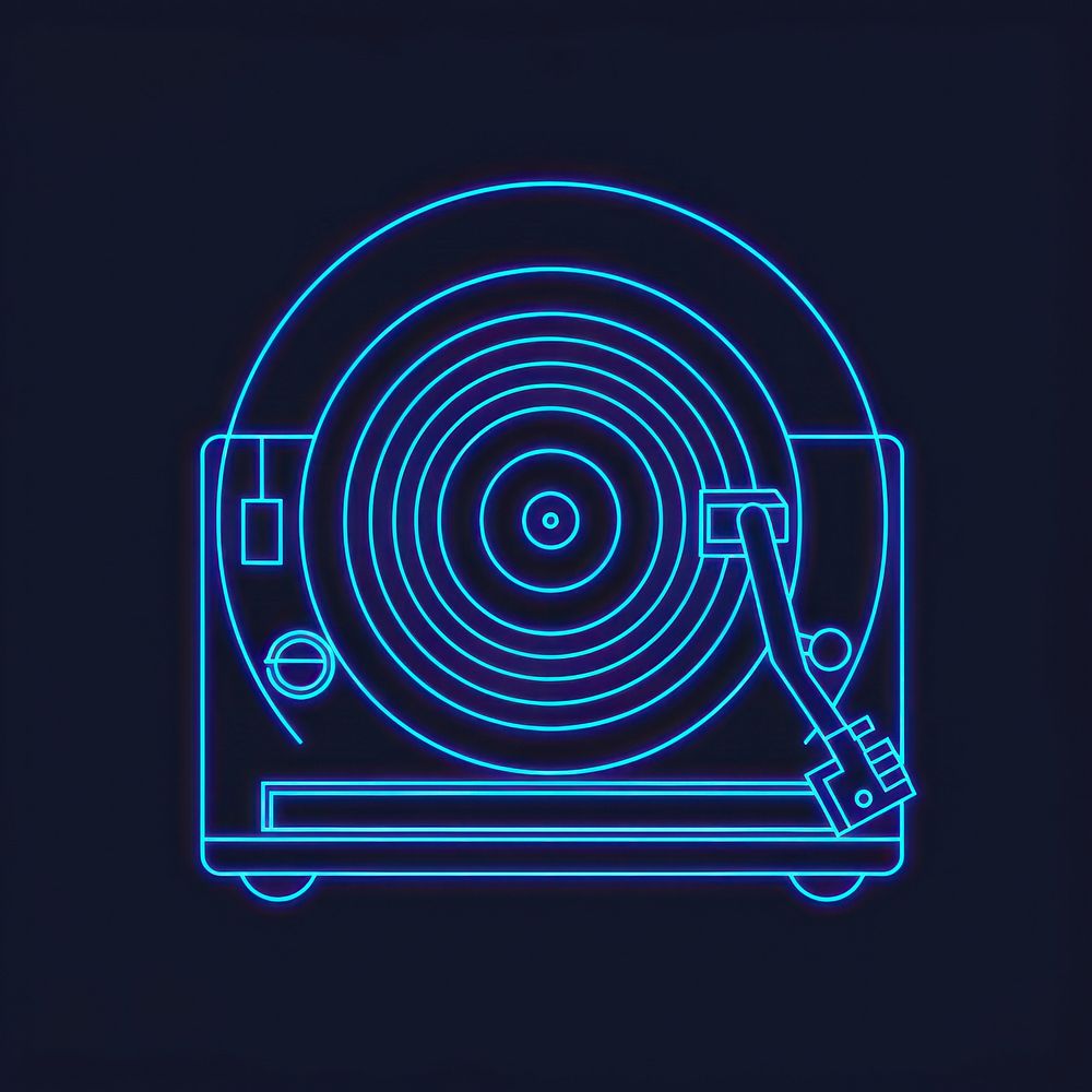 Record player icon blue blackboard disk.