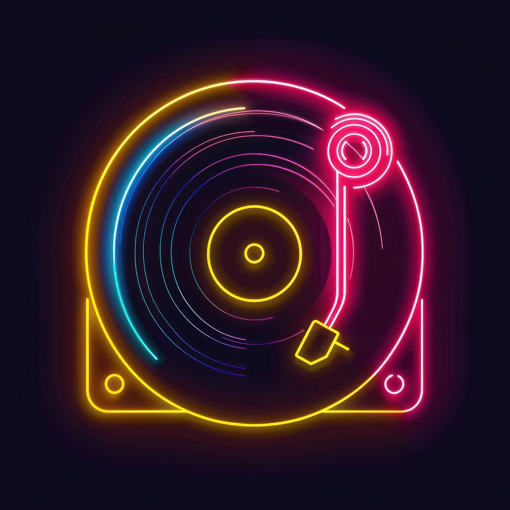 Record player icon neon electronics speaker.