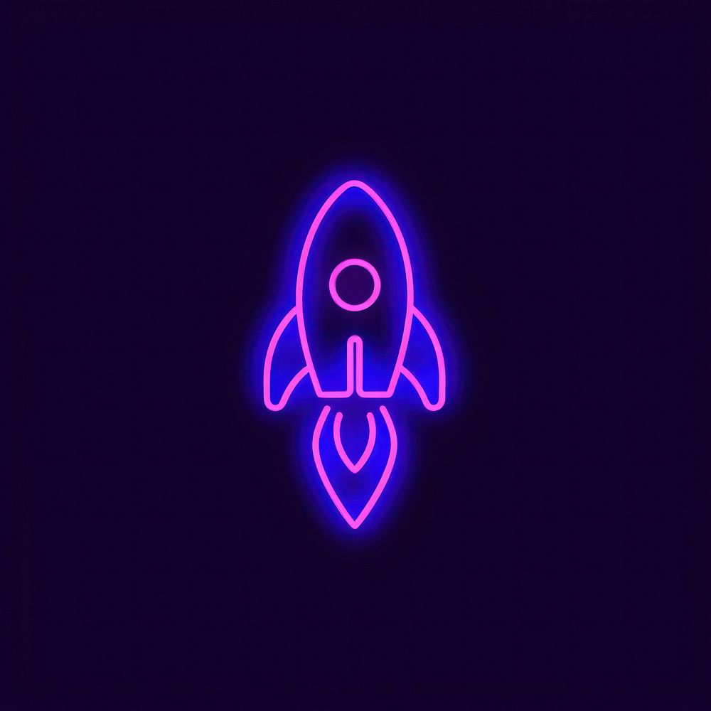 Rocket icon purple neon astronomy.