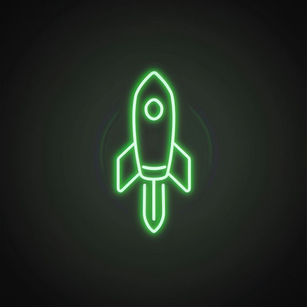 Rocket icon neon blackboard light.