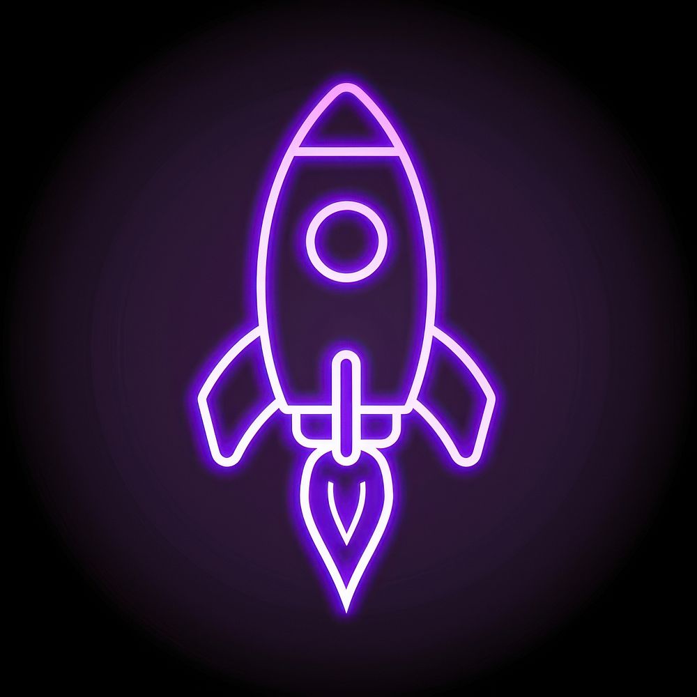 Rocket icon purple neon light.