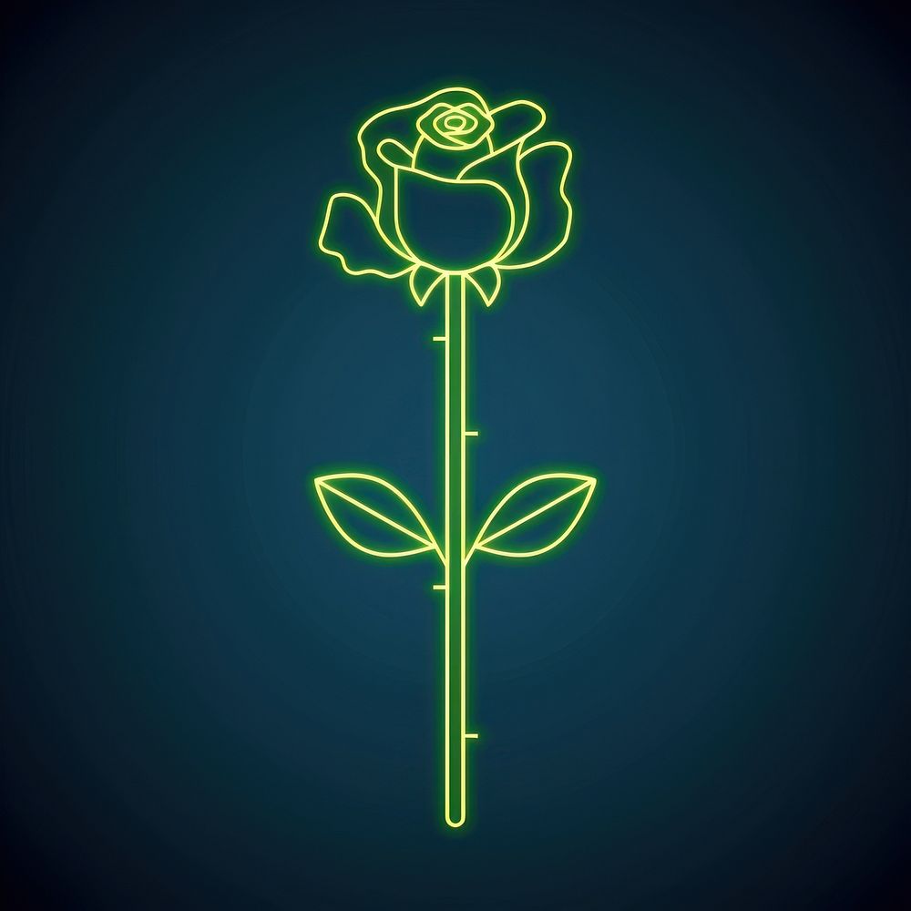 Rose icon neon blackboard symbol.