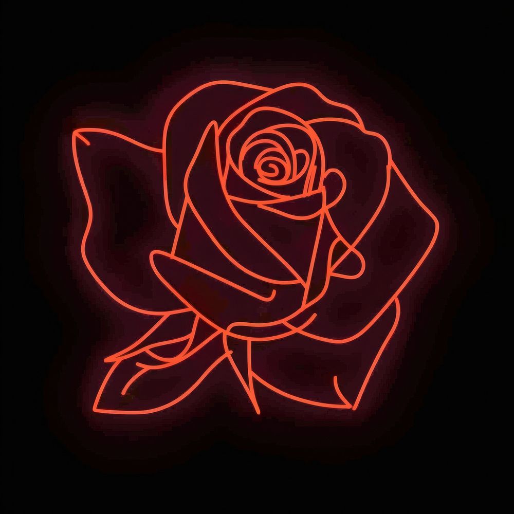 Rose icon neon blackboard blossom.
