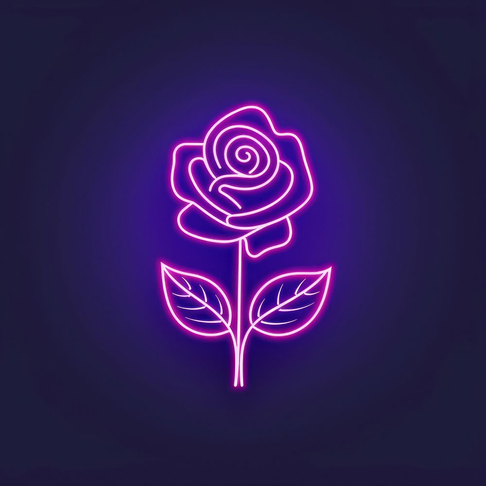 Rose icon neon purple light.
