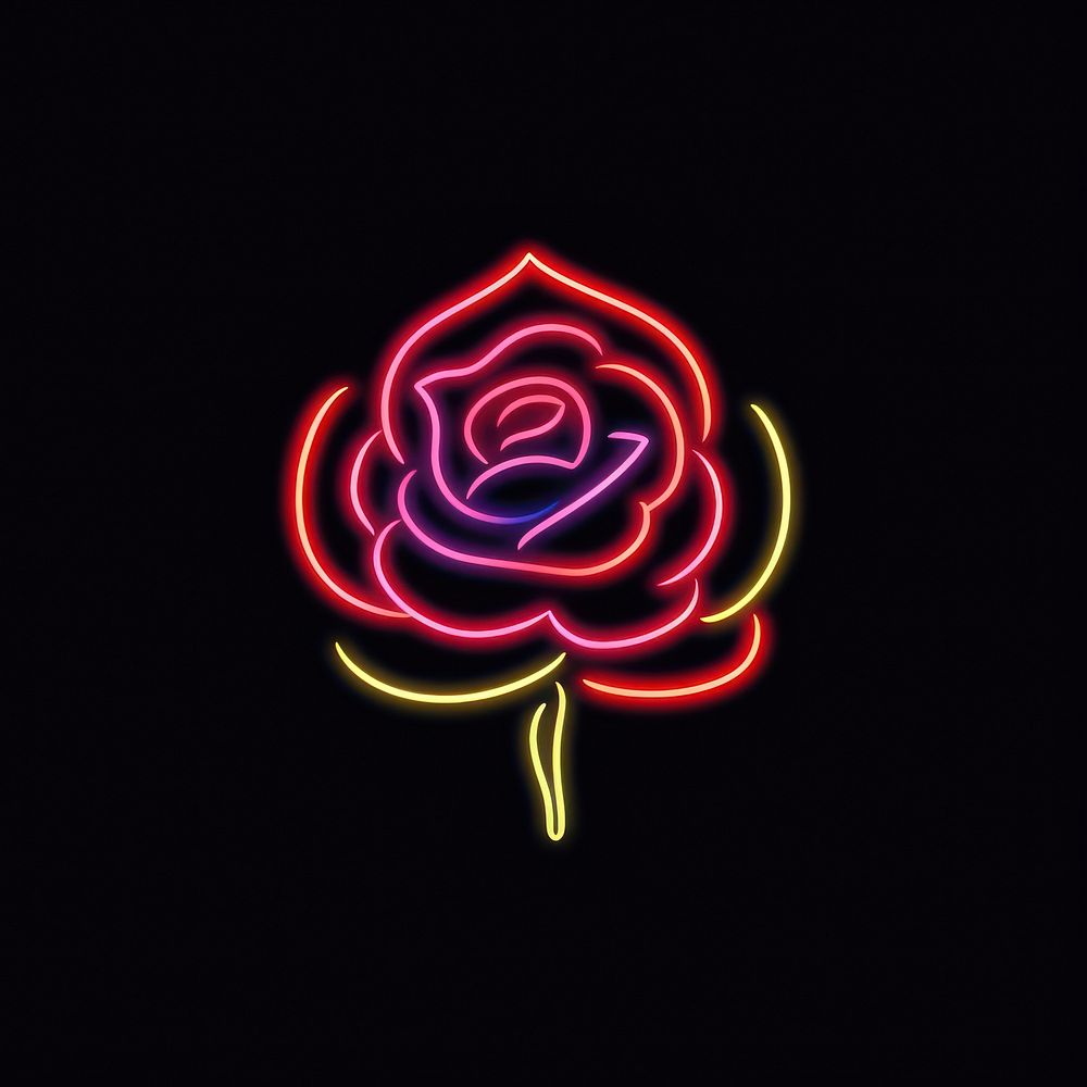 Rose icon neon fireworks light.