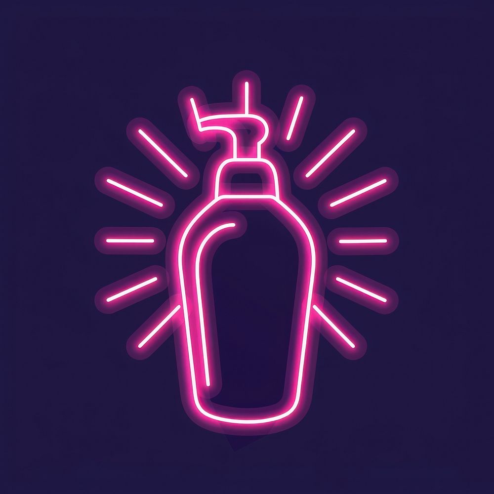 Sun cream icon pink neon symbol.