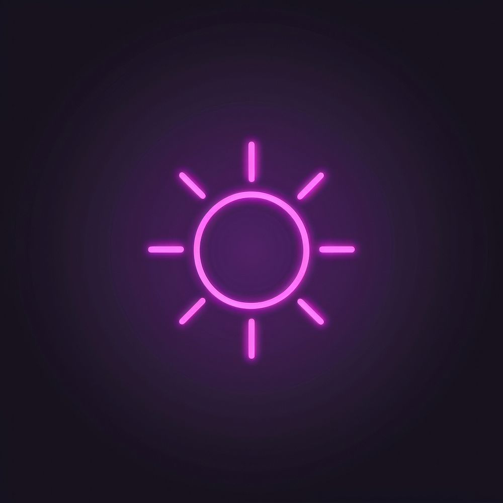 Sun icon purple neon light.