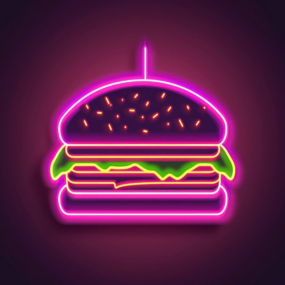 Sandwich icon neon purple light.