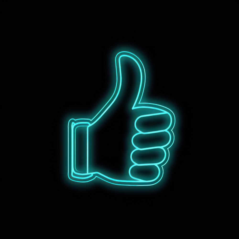 Thumbs up icon neon light disk.