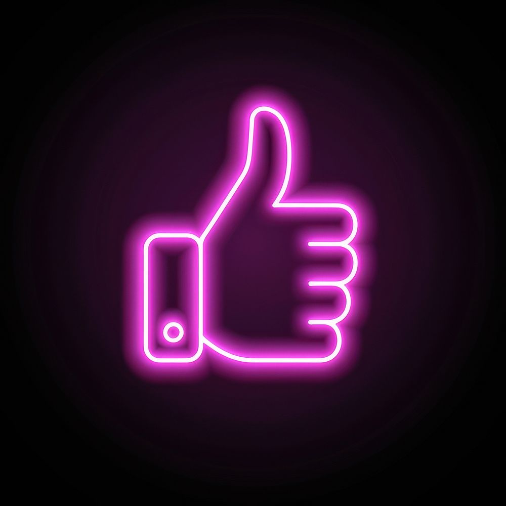 Thumbs up icon purple neon light.