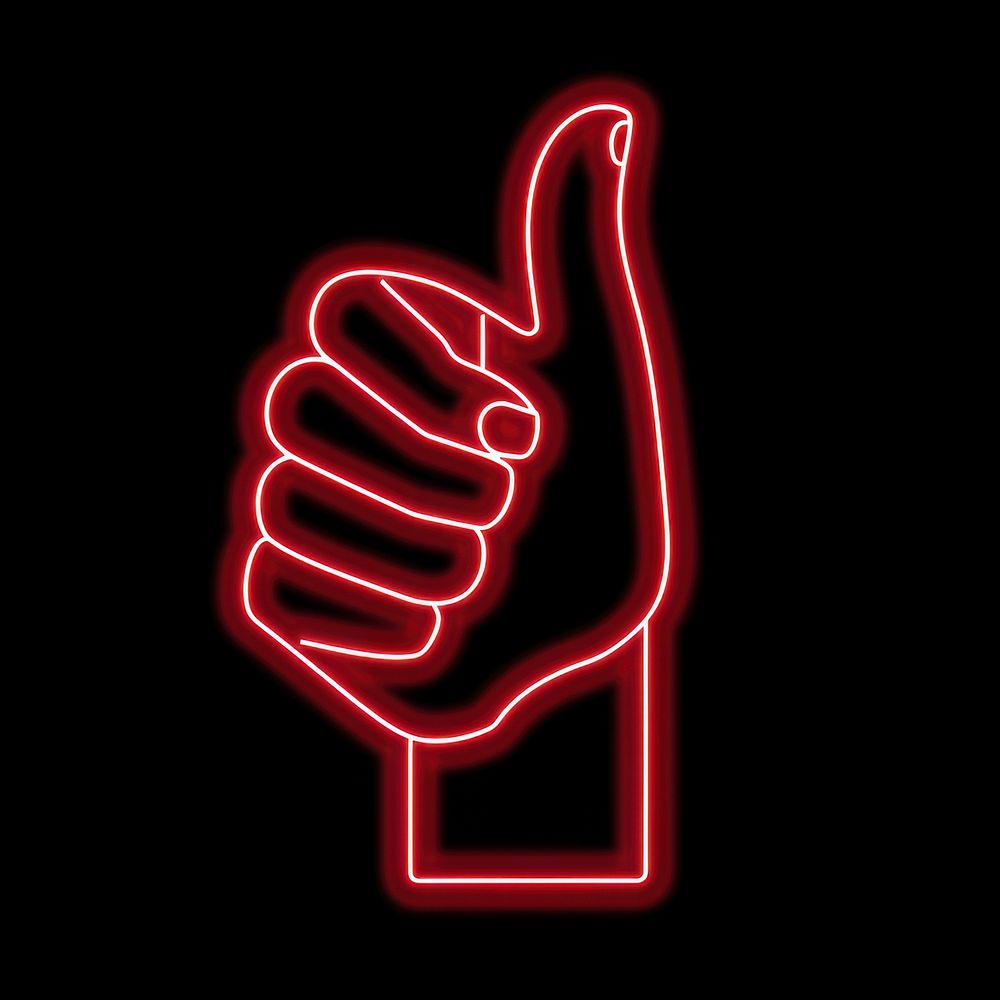 Thumbs up icon neon dynamite weaponry.