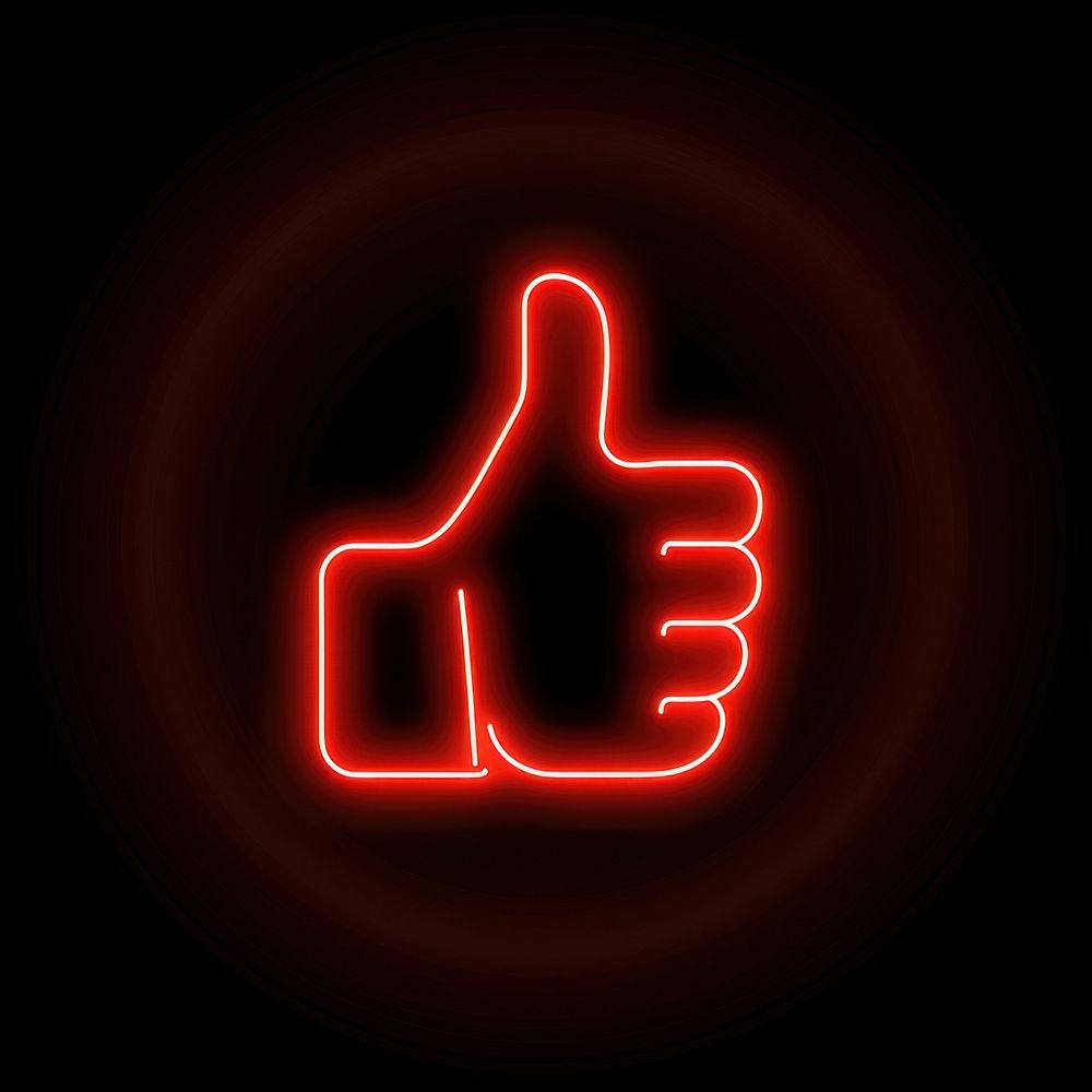 Thumbs up icon neon lighting logo.