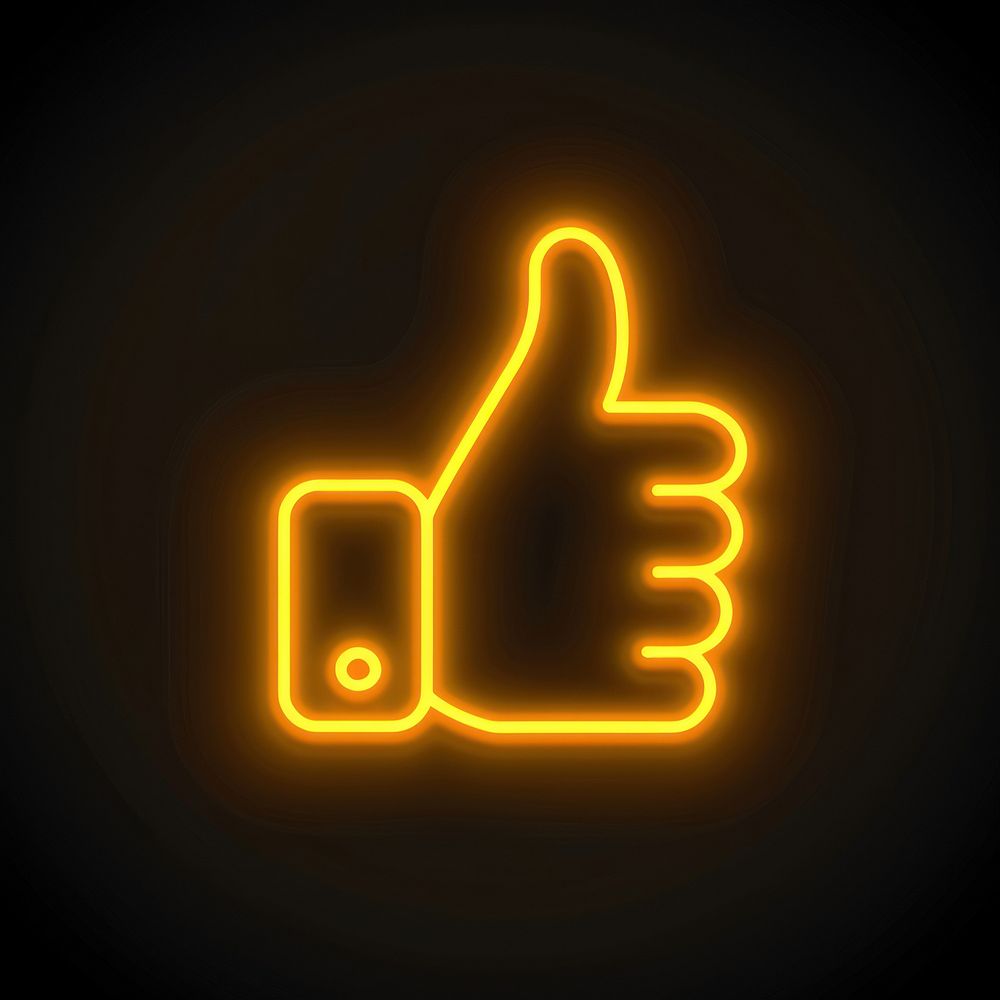 Thumbs up icon neon symbol light.