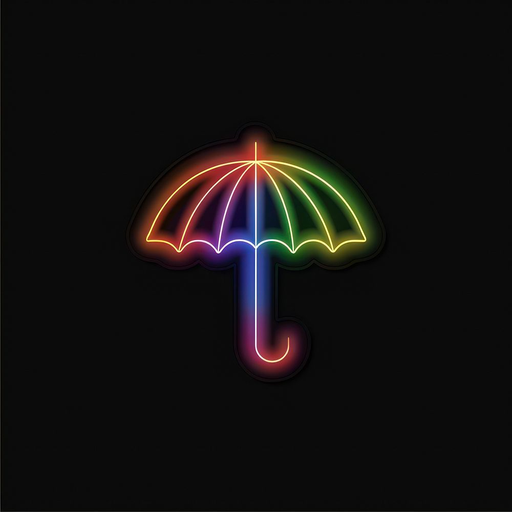 Umbrella icon neon light logo.
