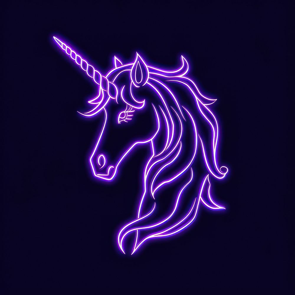 Unicorn icon purple neon lighting.